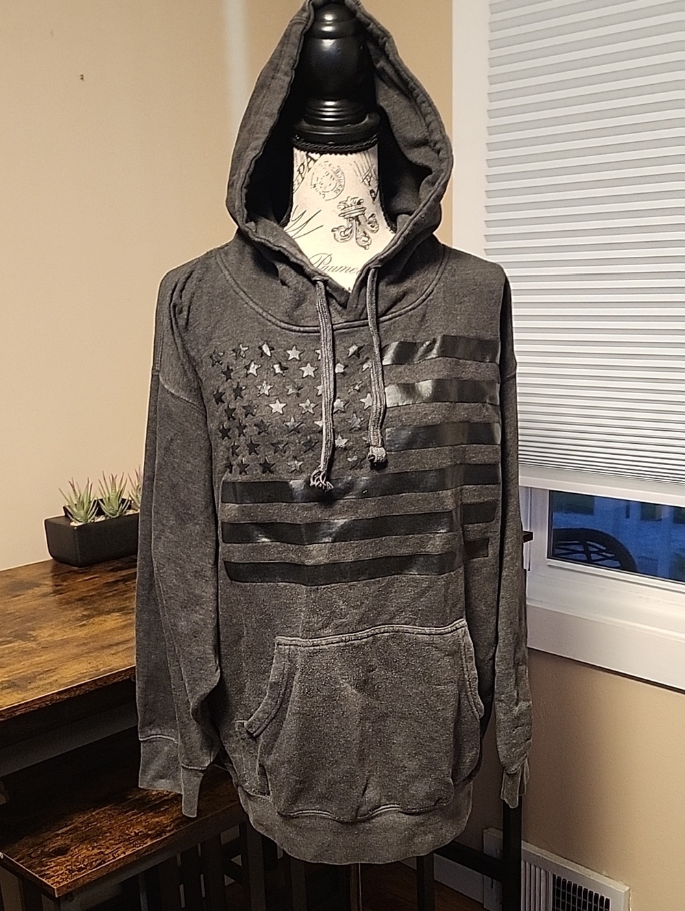 Source Unknown Charcoal Black American Flag Hooded Pullover